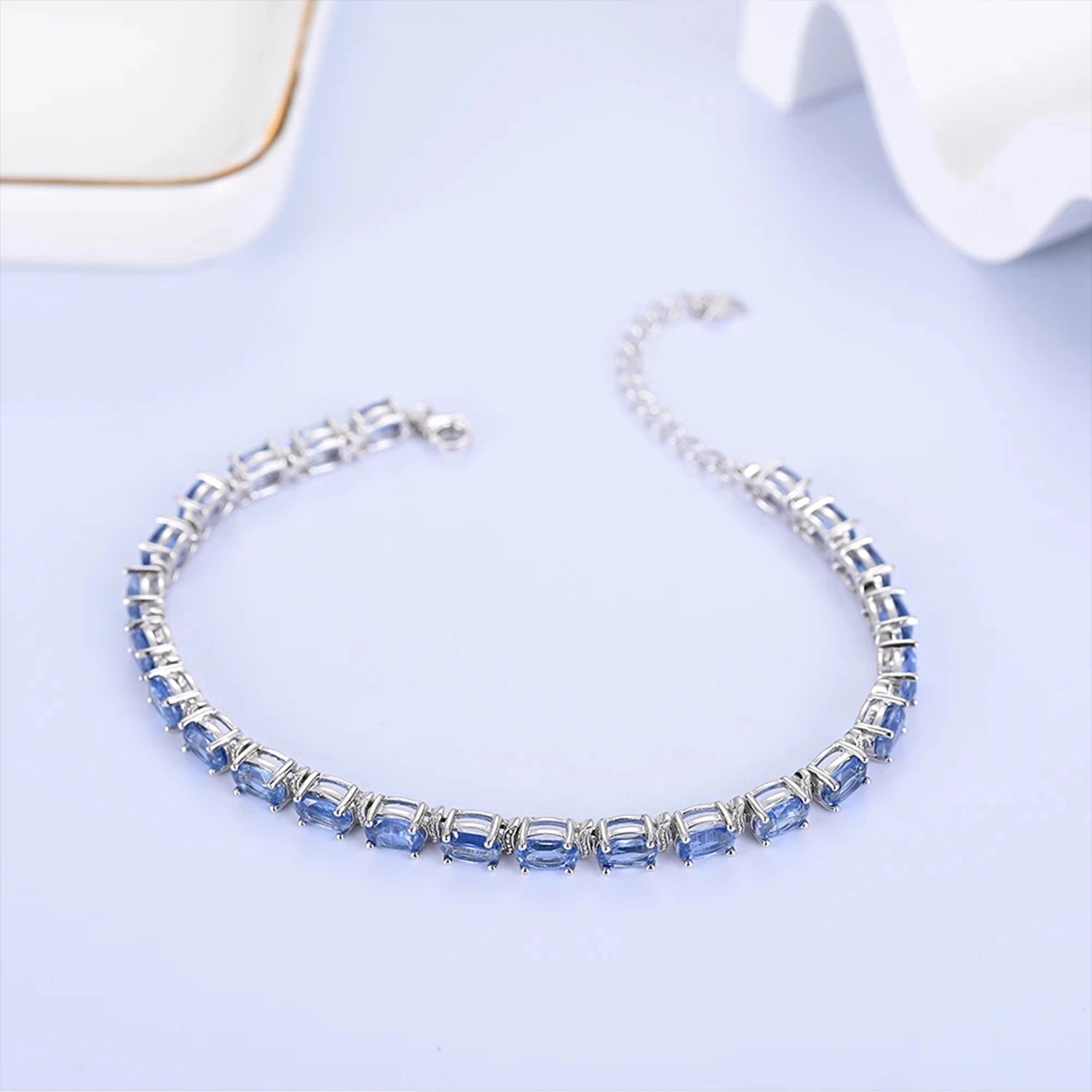 Kyanite Round Silver Bracelet